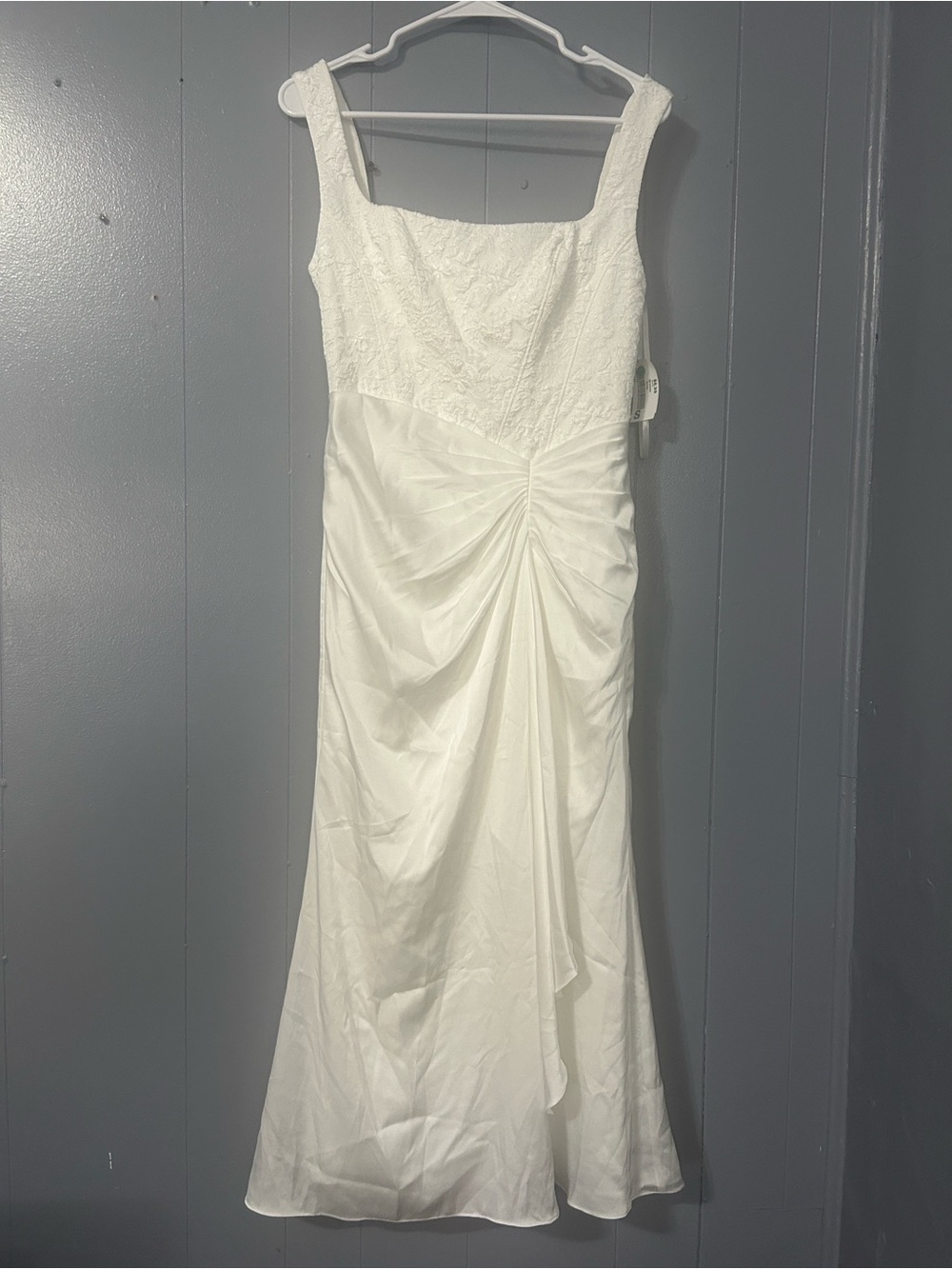 BHLDN Ivory Square Neck Lace Bodice Ruched-Waist Bridal Gown